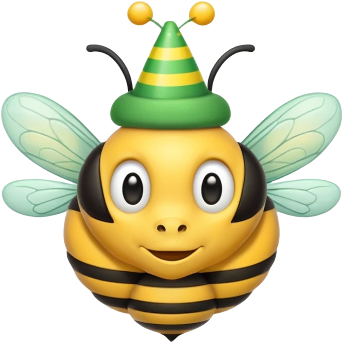 a Bee with green Birthday Hat, Happy bee with striped party hat emoji