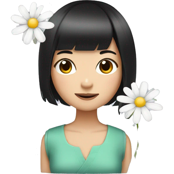 bob black hair asian girl with daisy flower emoji