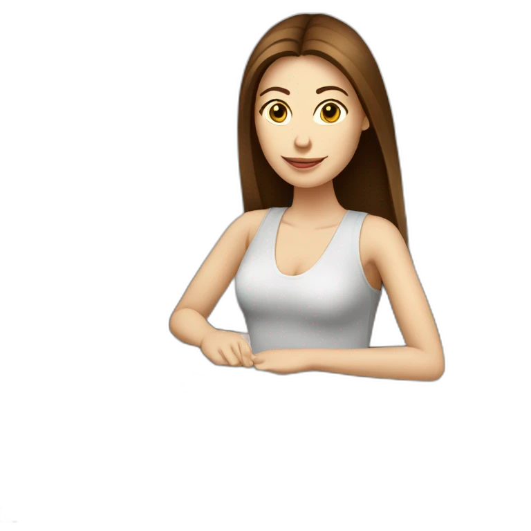 woman with long straight brown hair and pale skin using a laptop as a saucer for a coffee mug emoji