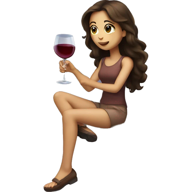 Brunette Girl drinking wine sitting on a cloud emoji