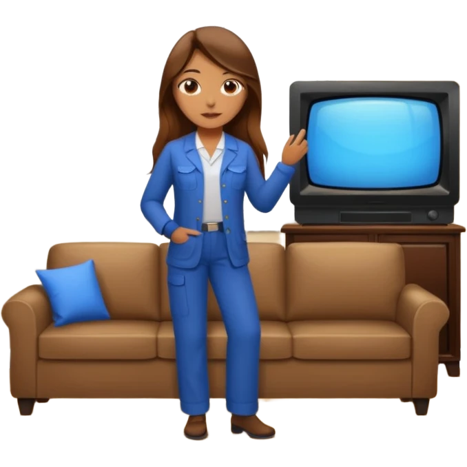 beautiful girl with long brown hair constructing new lounge room area with tv and couch emoji