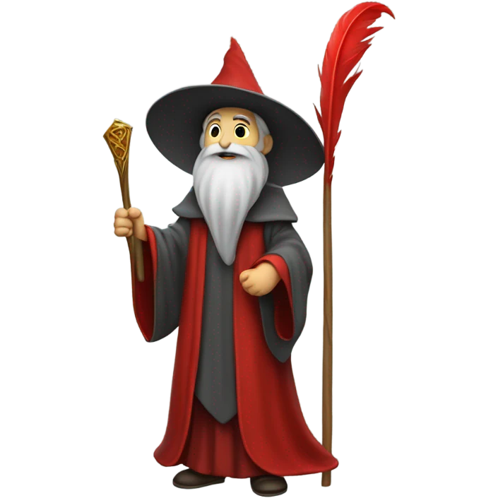 wizard holding a red feather emoji