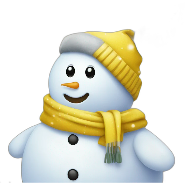  a white snowman with a yellow scarf on the background of a Christmas tree emoji