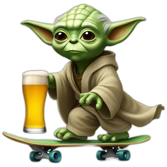 yoda skateboarding with a beer emoji