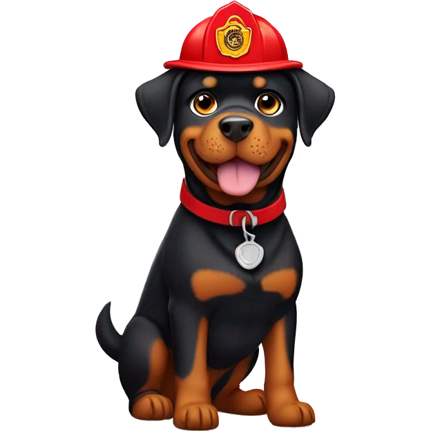 Rottweiler wearing a fireman’s hat emoji