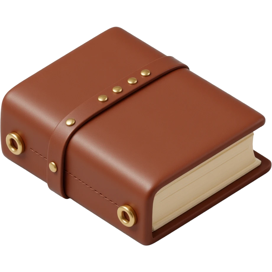leather-bound notebook icon in skeuomorphism style, visible stitching and embossed texture emoji