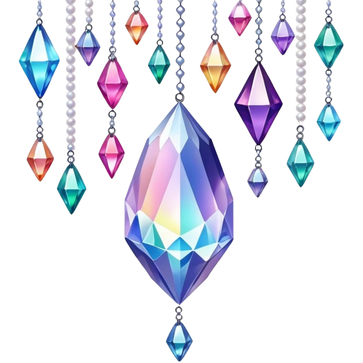 Iridescent big giant glistening glossy sparkly shiny glittery hanging crystals pearls and beads and gemstones decorations emoji