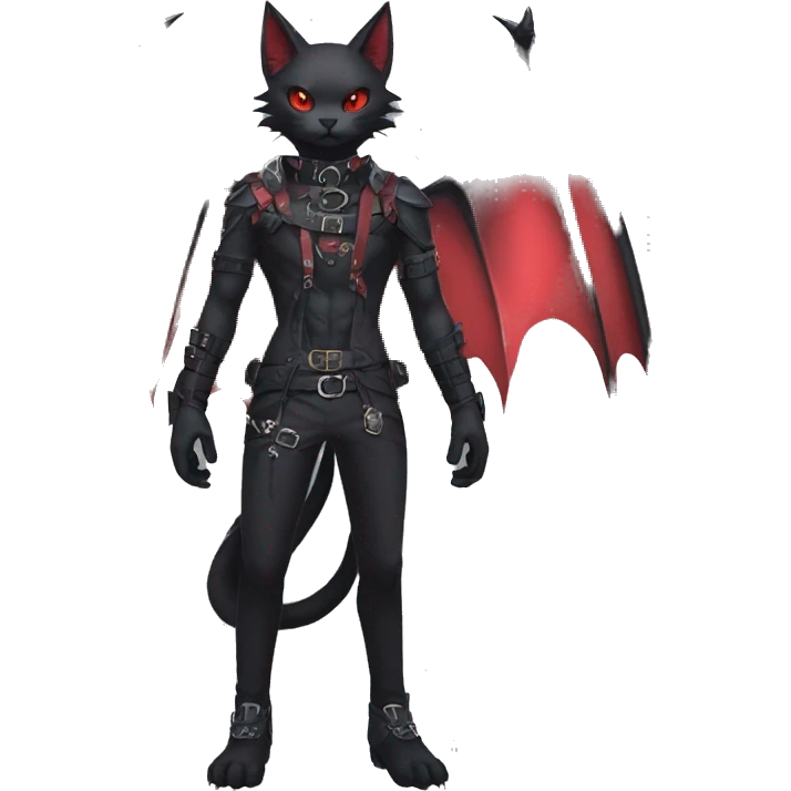 cool edgy black punk red ethereal fantasy nargacuga-bat-cat-Fakemon collar harness full body emoji