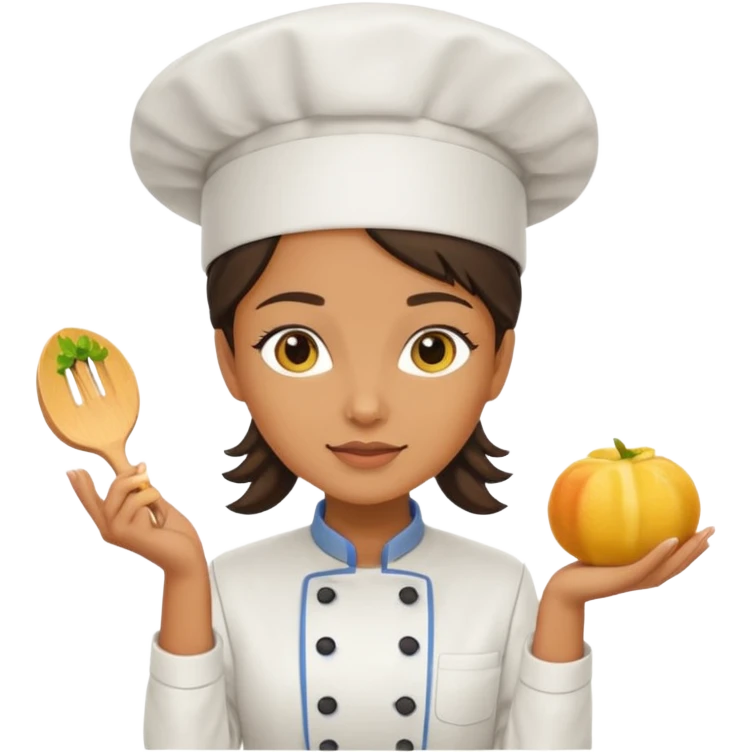 a woman chef wearing a bright yellow uniform, no posing emoji