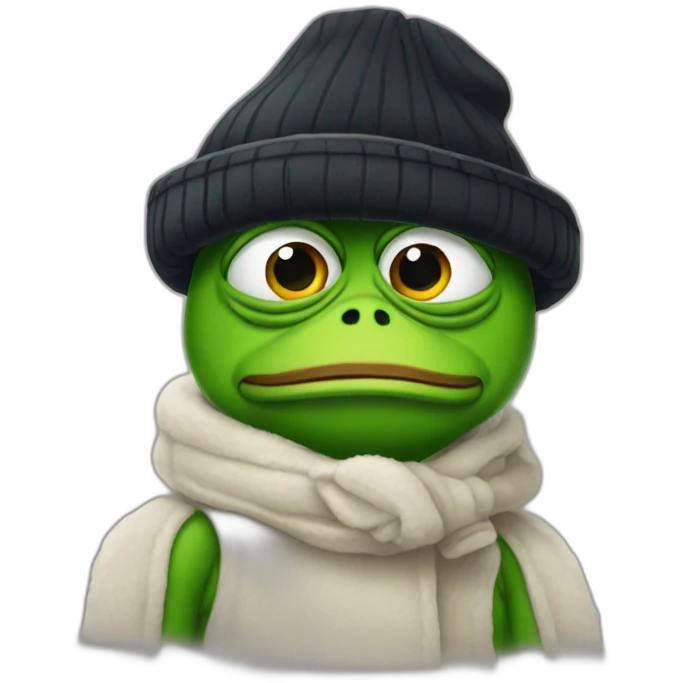 sad pepe the frog in black winter hat emoji