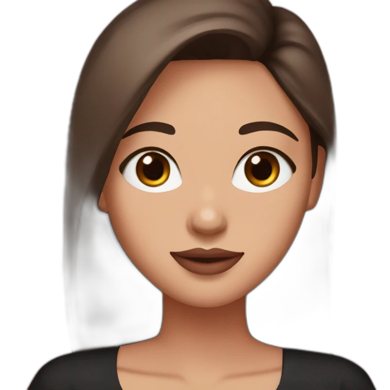 A girl with brown eyes, long straight brown hair, plump pink lips with an oval face in a black dress emoji