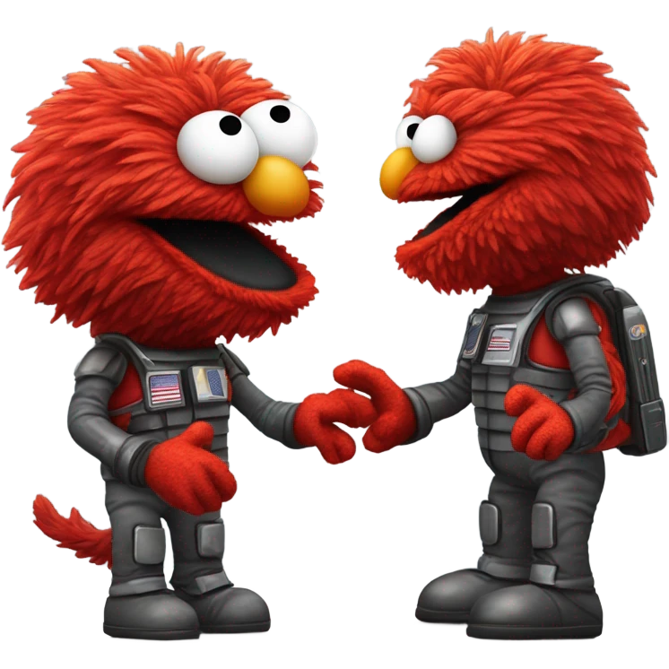 Photo realistic, angry Elmo wearing a space force exoskeleton emoji