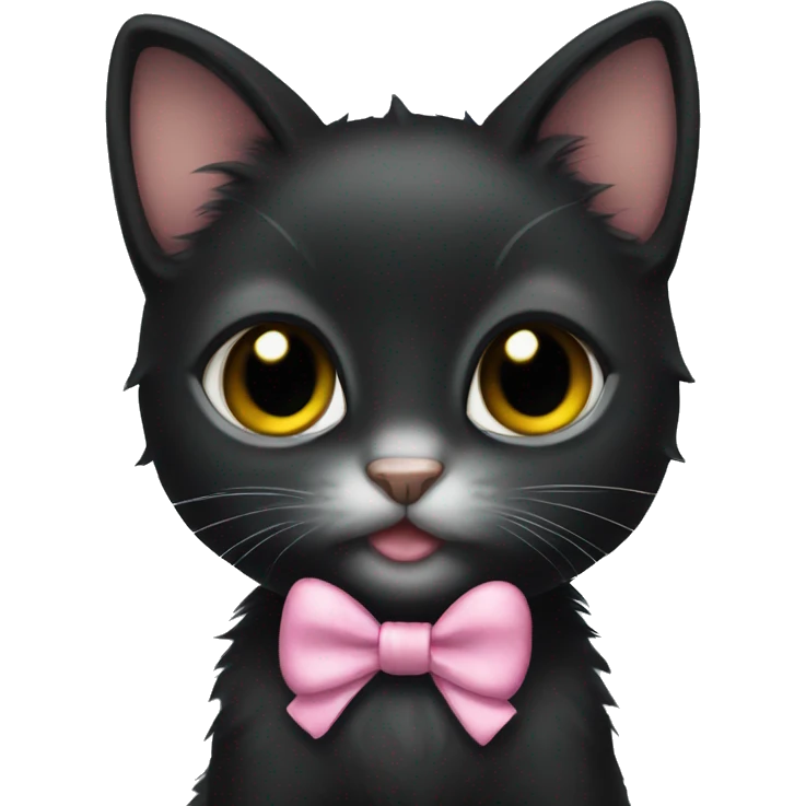 Cute black kitten with bow emoji