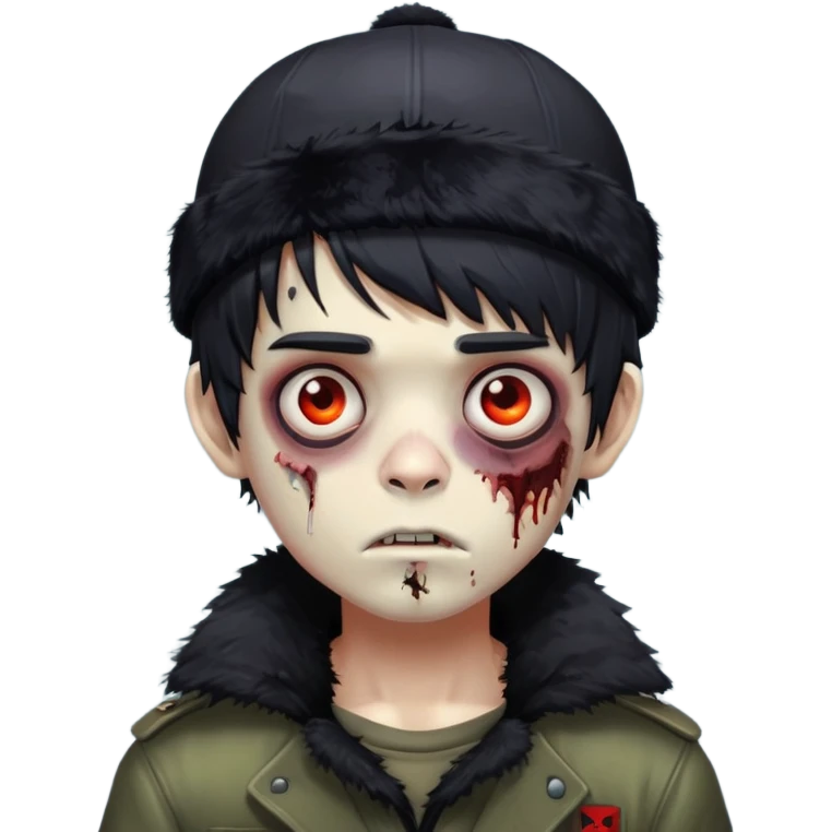Cute zombie boy with ushanka, black messy hair with bangs  emoji