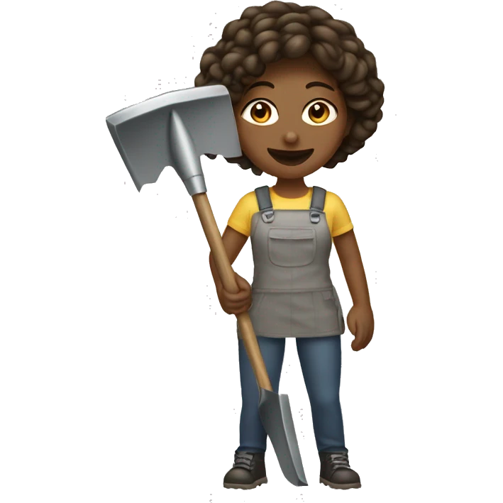 Woman holding one metal shovel with pale skin and hair brown highlights long wavy emoji