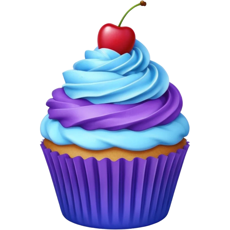 Cupcake: blue cream, purple paper, sparkless with cherry on top  emoji