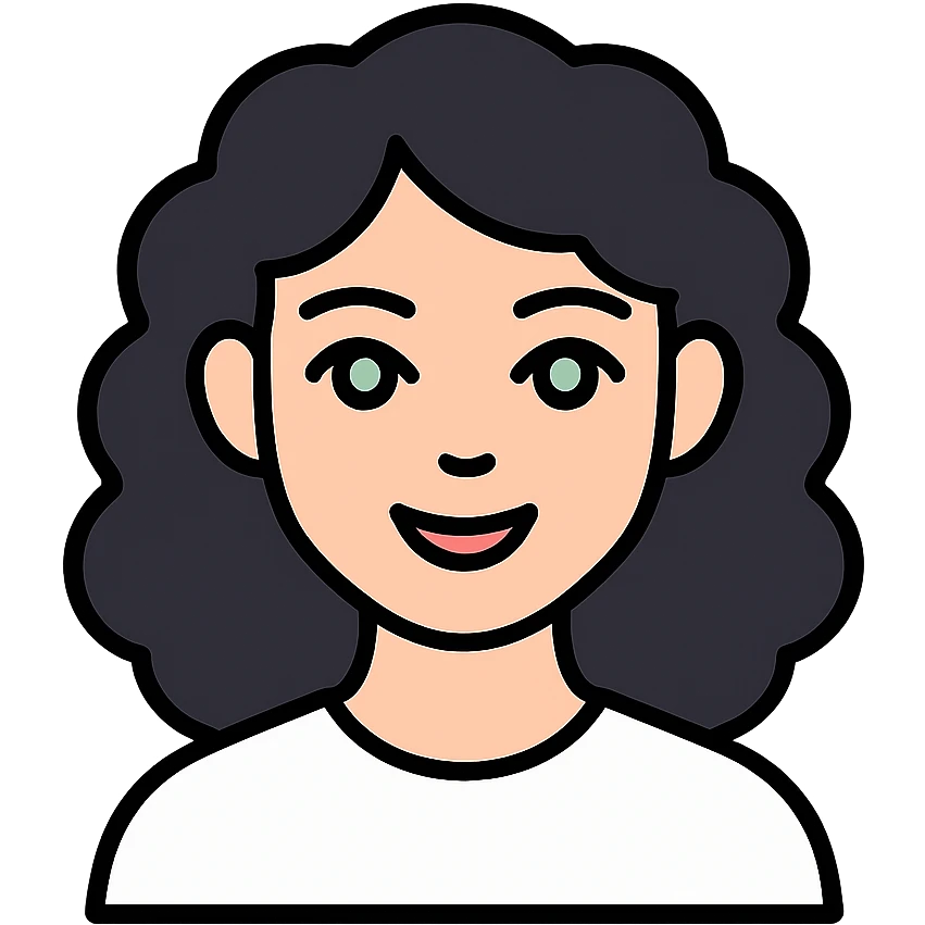 girl with thick dark black wavy curly hair almond green eyes pale skin smiling wearing white shirt emoji