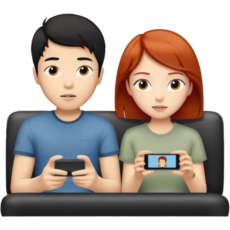 asian black haired boy watches tv with redhead girlfriend emoji