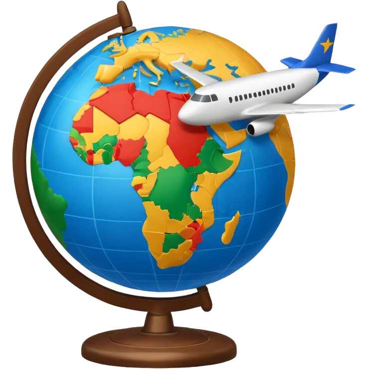Globe Showing Europe-Africa with plane flying around it, google emoji style emoji