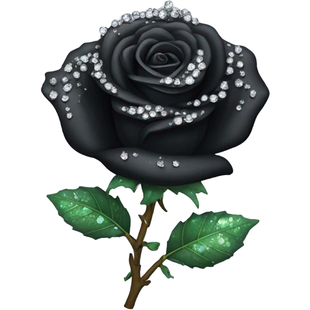 Black rose with crystals on pedals emoji