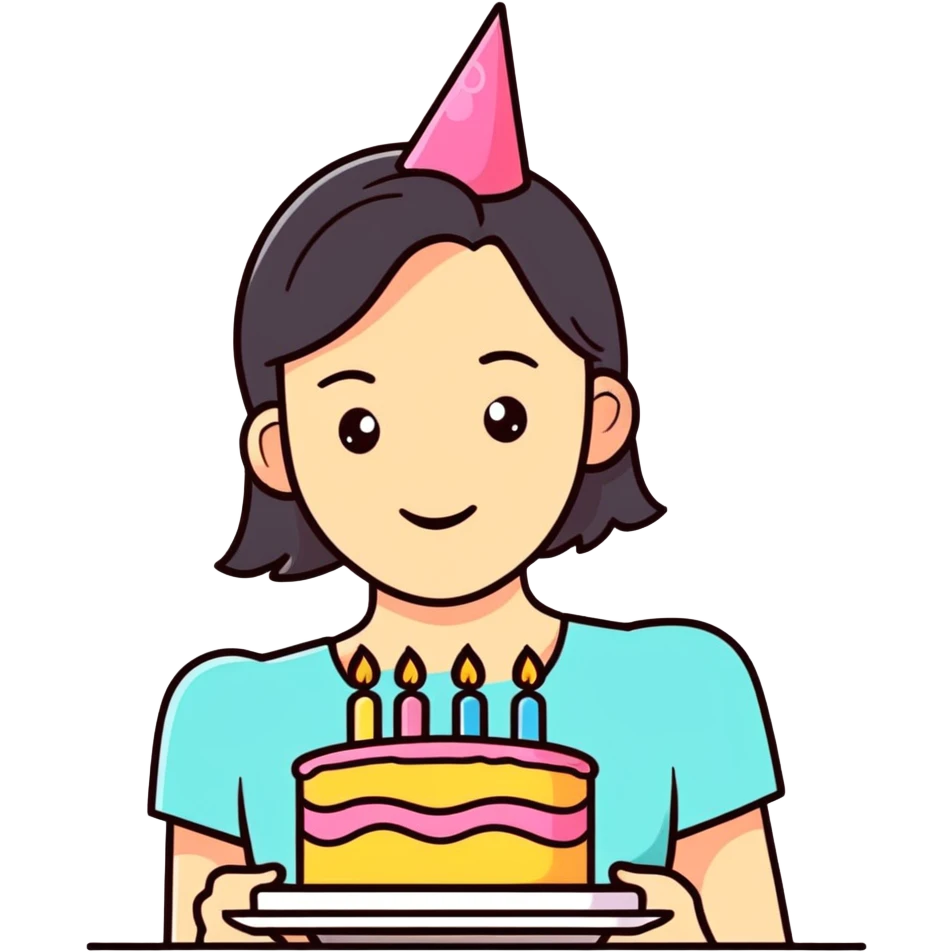 Woman with a birthday cake emoji
