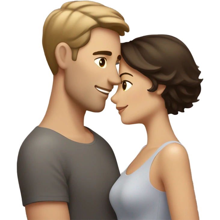 Dark haired white male hugging beautiful medium brown haired woman with short hair emoji