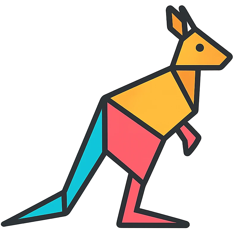 geometric kangaroo icon, basic shapes, clear lines, stylized features, modern icon style emoji