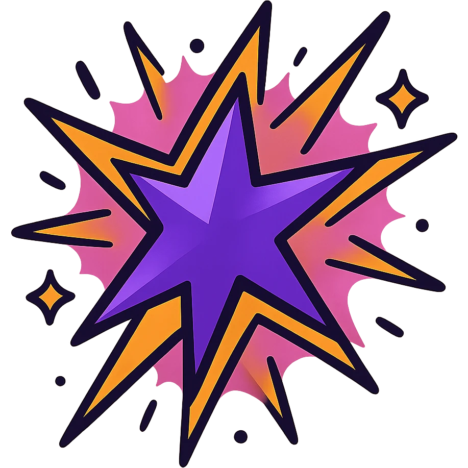 purple flash star, stylized with sharp points, radiant aura emoji