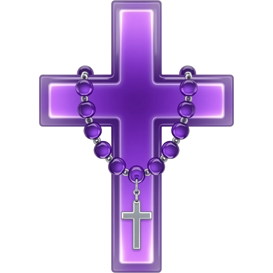 cruz sagrada roxa vidro neon com rosário roxo vidro neon emoji