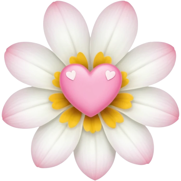 white flower with mini pink heart center emoji