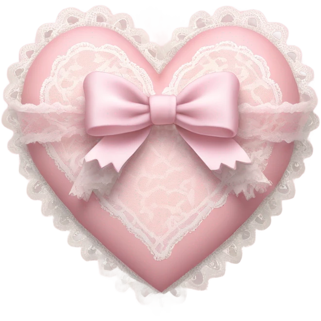 rococo Pastel pink heart with white bow with lace and frills  emoji