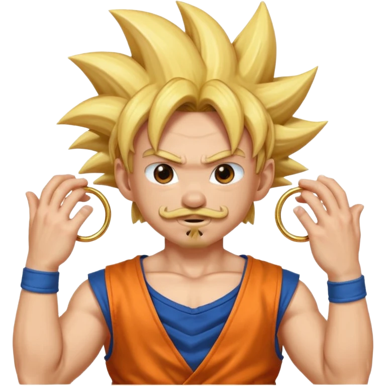 puedes hacer un chico con perilla y bigote el piercing septum y dos aros en las orejas haciendo la pose de goku super saiyan emoji