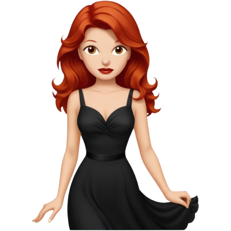 Rita Hayworth with long red hair, hazel eyes, black outfit emoji