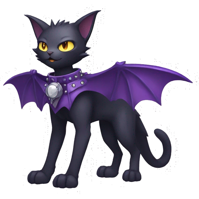 cool edgy black punk Purple nargacuga-bat-cat-Fakemon collar full body emoji