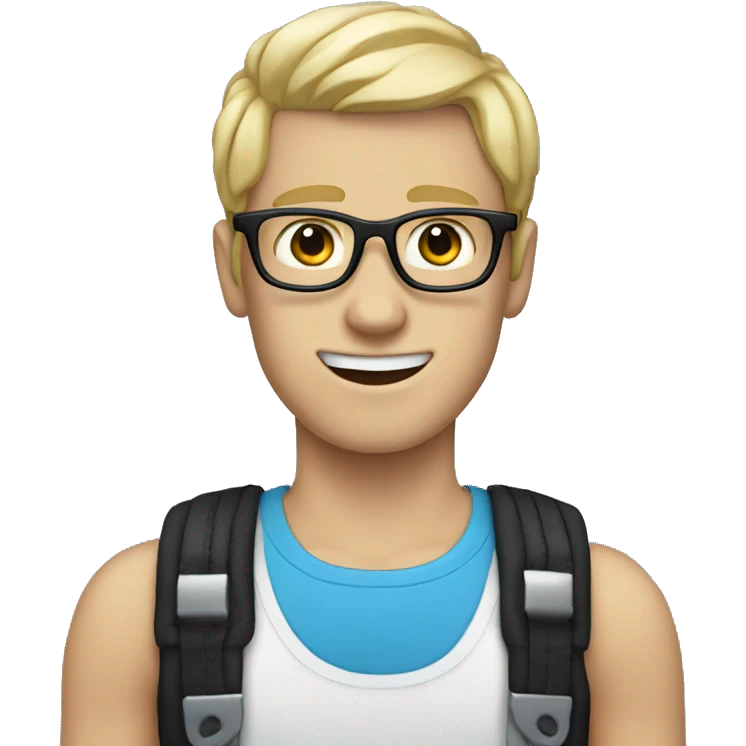 Skinny white boy with blonde hair, blue glasses, and black braces emoji