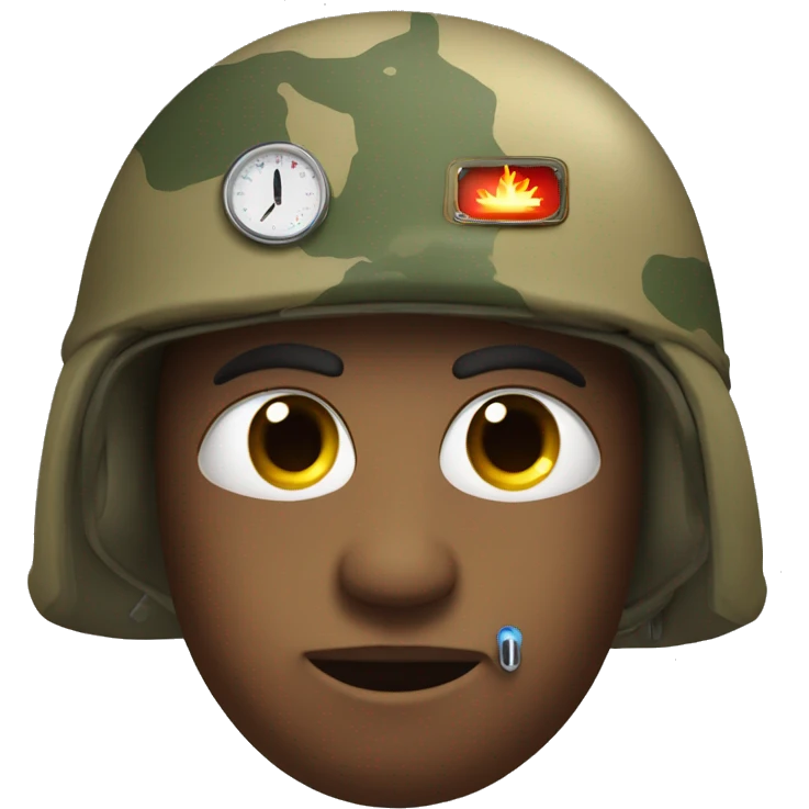 face with thermometer in mouth and military helmet on the head emoji