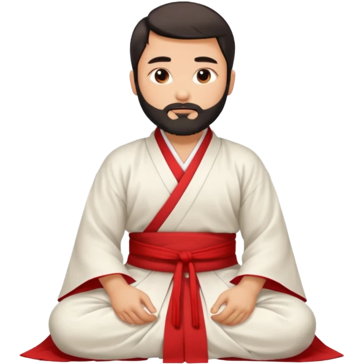 Beautiful man with lightly tan skin and dark beard in white and red Hanfu sitting on the ground emoji