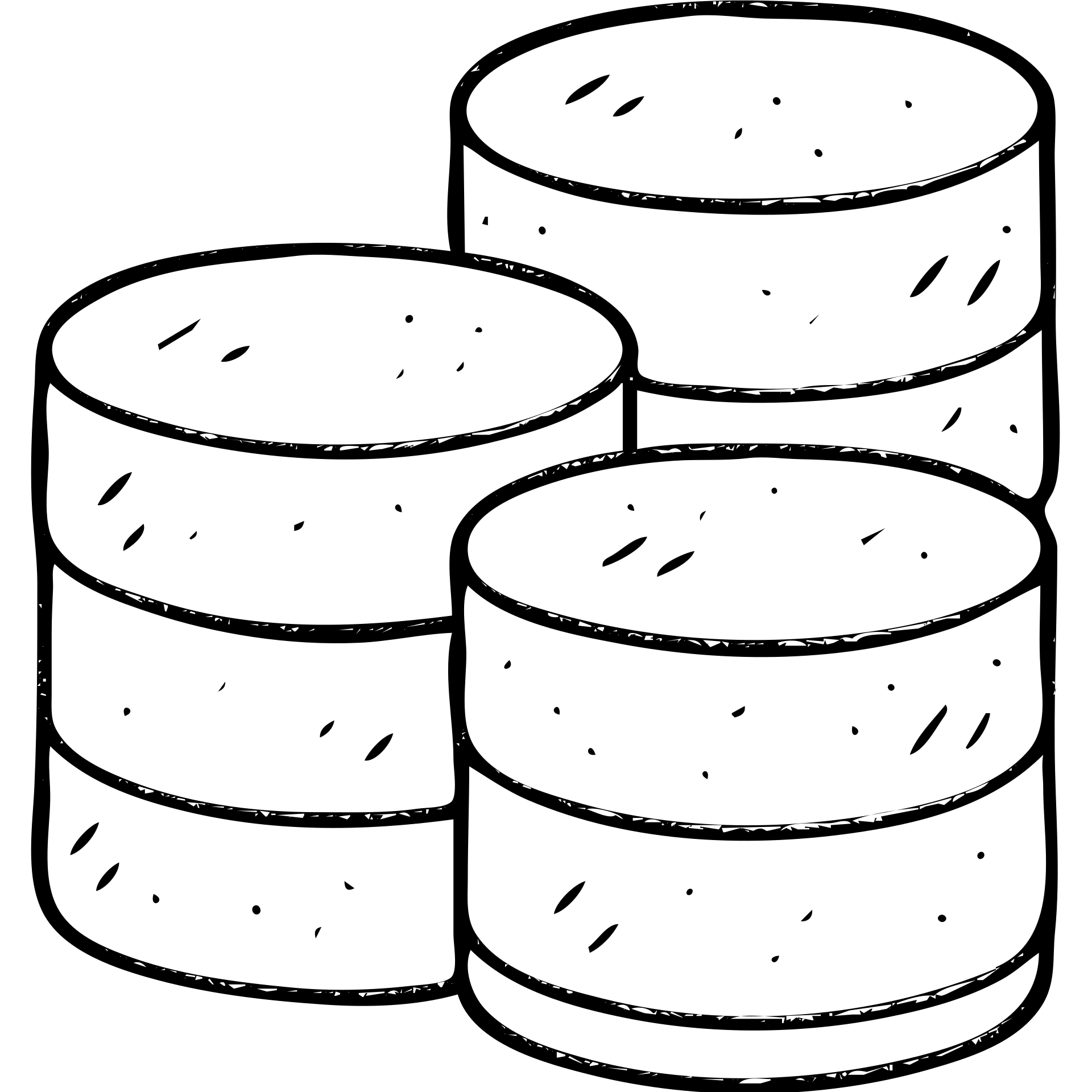 minimalist hand-drawn outlined hoard of database cylinders with worn distressed effect emoji