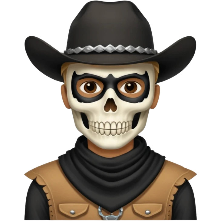 🤠+💀, colocar uma máscara preta no pescoço  emoji
