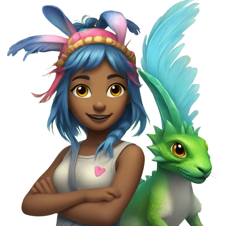 Girl bunny with wings friends with girl water dragon  emoji