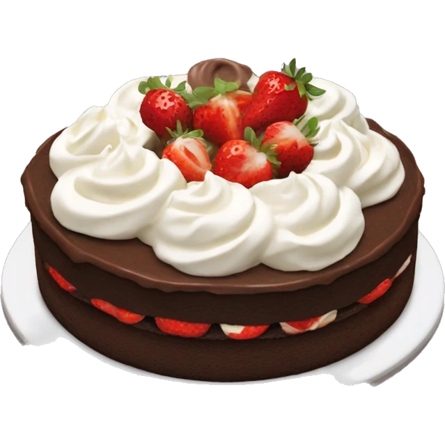Chocolate cake with whipped cream and strawberries emoji