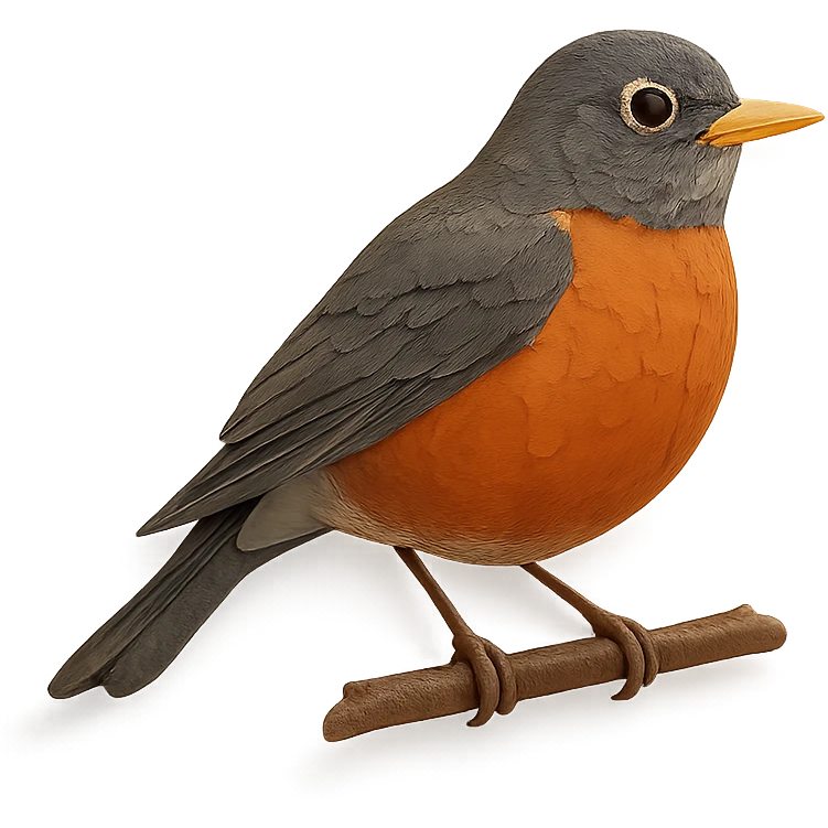 American Robin sitting on a branch, delicate paper layers, realistic pose, subtle color variations emoji
