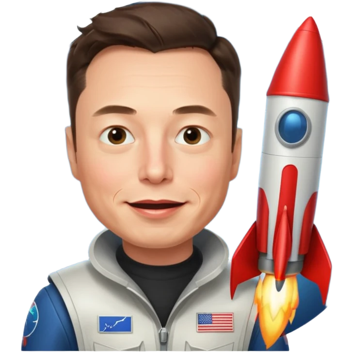 Elon Musk as an emoji, winking with a rocket emoji