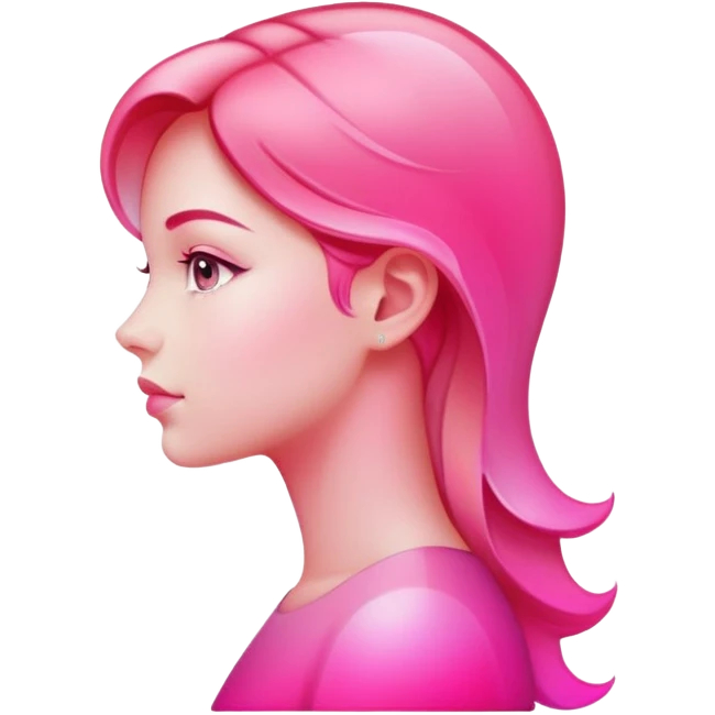Girl in profile view with curved silhouette, transparent glass style, bright pink gradient, with highlights and shadows, minimalist design emoji