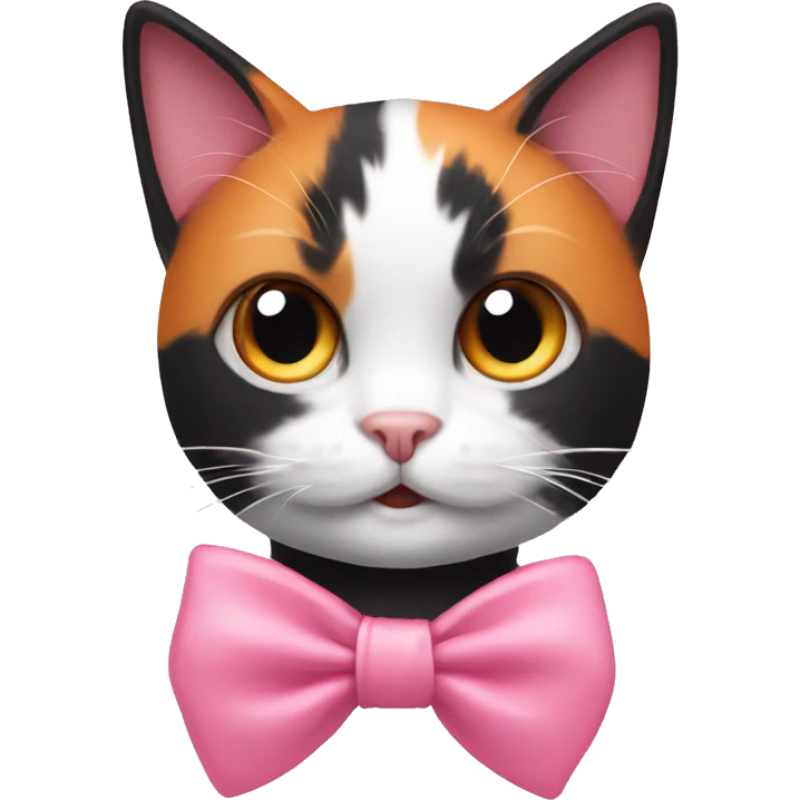 orange black white cat with a pink bow emoji