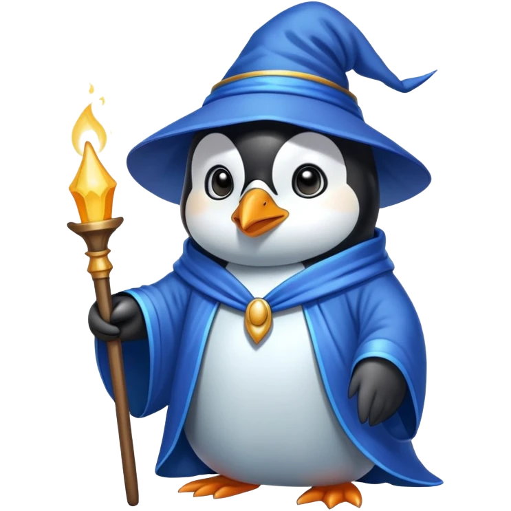 penguin wizard wearing a blue robe emoji