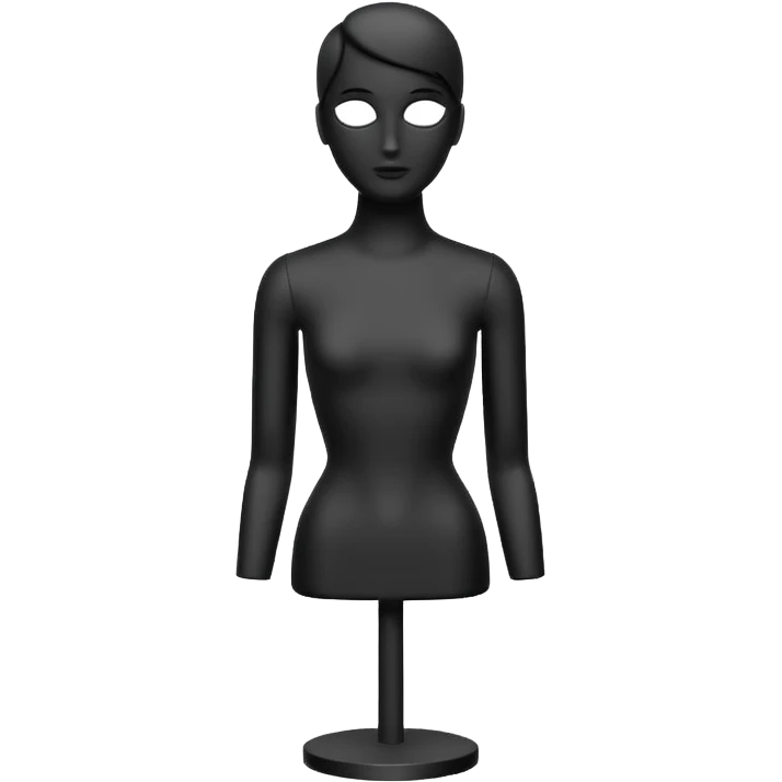 Minimalistic flat vector icon, iOS style, thin black contour on white background. Matte black mannequin in front of in 3D monochrome style. skulpt emoji