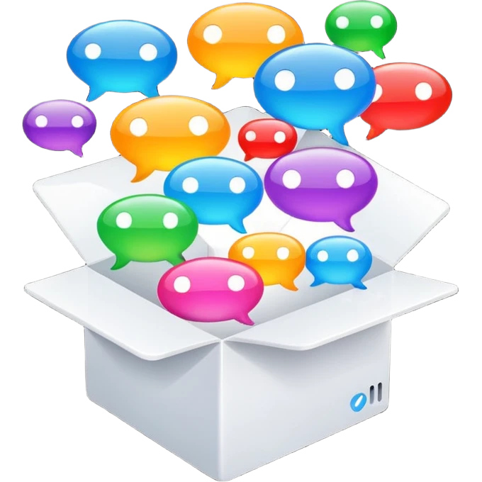 open box with chat bubbles flying out emoji