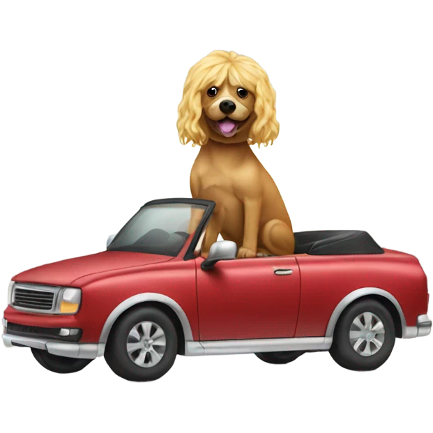 Dog with wig riding a car emoji