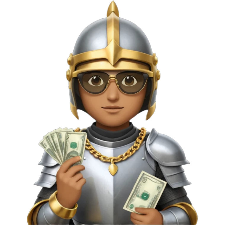 Knight helmet gold chain dark glasses money emoji